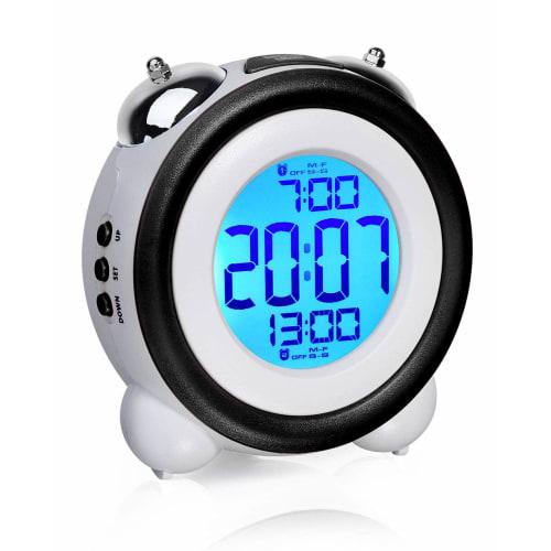 Alarm Clock with Loud Sound, Two Alarms, Snooze Function, LED Backlight, Digital, Battery-Operated, Desk Clock (Black)