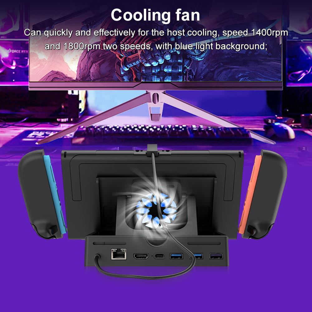 For Switch 2 TV Dock Station Charging Dock Base with Fan & 4K HDMI-compatible Gigabit Ethernet USB-C PD3.0 Charging for Switch 2