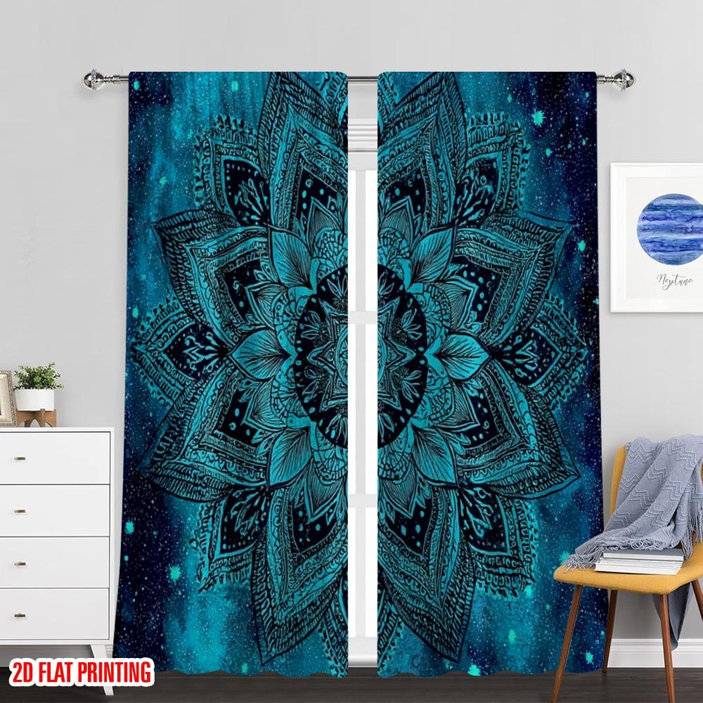 Set Of 2 Flat Printing Curtain Flower Fabric Without Electricity Versatile Use Classroom Office Polyester Machine Washable Perfect For