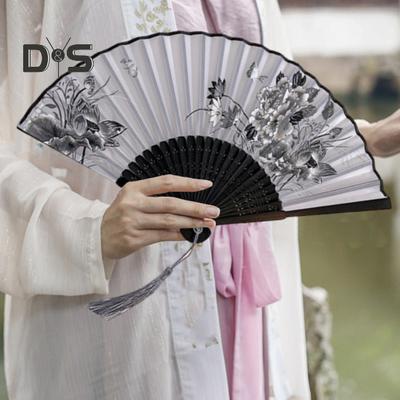 Floral Hand Fan Chinese Style Vintage Folding Fan Faux Silk Handheld Foldable Bamboo Framed Fan for Wedding Cosplay Party Dancing Prop