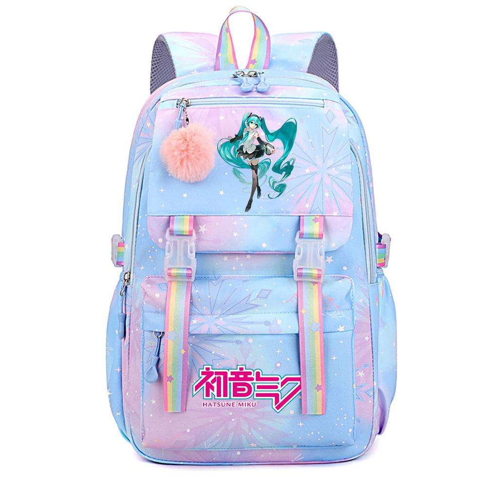 Anime Anime Hatsune Miku Bedruckter Rucksack mit großem Fassungsvermögen, wasserdicht, für Teenager, Schüler, Mädchen, Jungen, Schultasche, Büchertasche, Reisetasche
