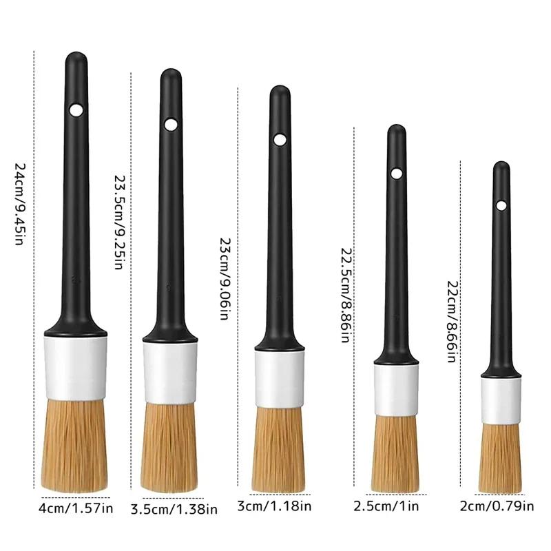 Car Exterior Interior Detail Brush 5pcs Boar Hair Bristle Brushes for Car Cleaning Auto Detail Tools Dashboard Cleaning Brush