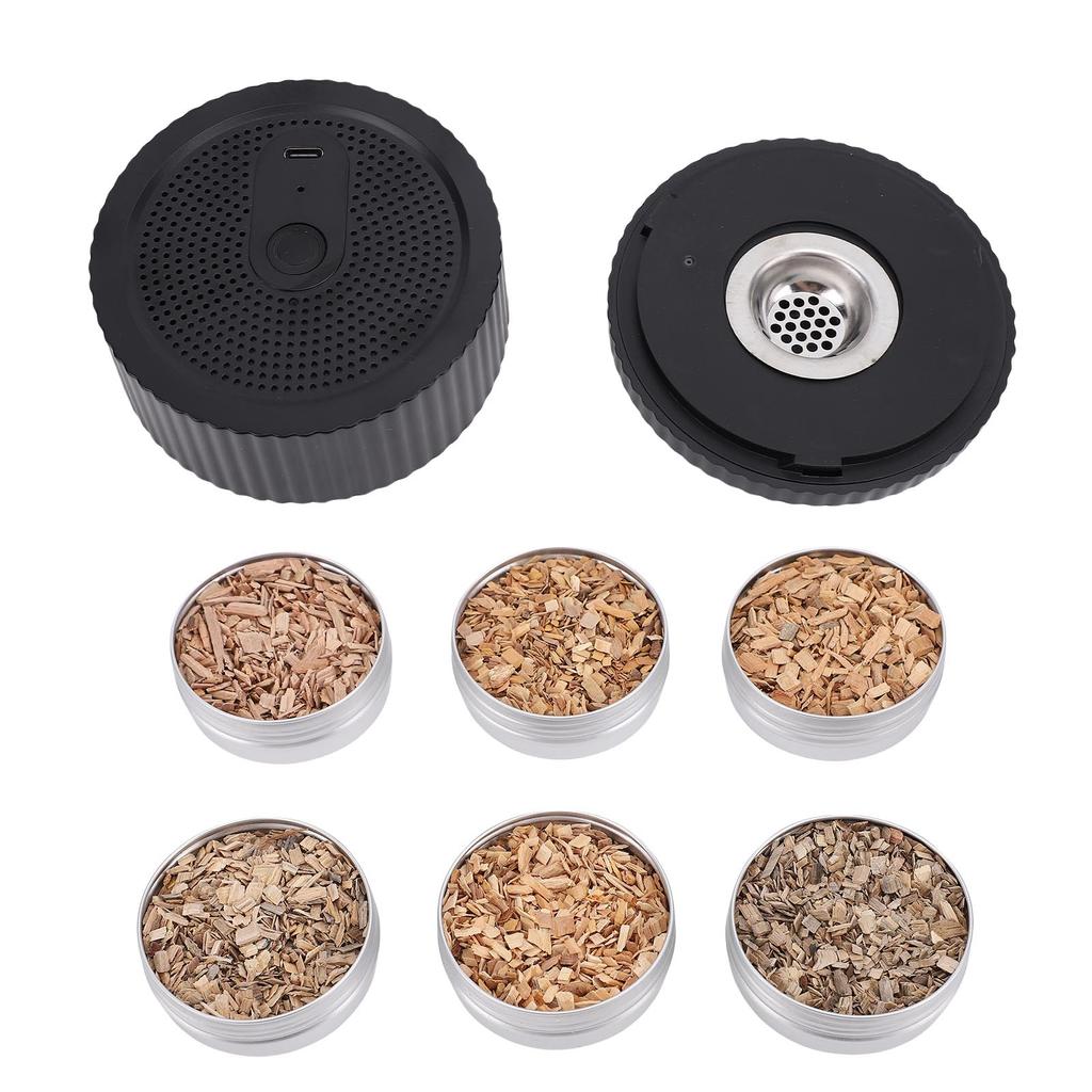 Electric Whiskey Smoker Kit Rechargeable Cocktail Smoker with 6 Boxes Wood Chips for Home Bar Party