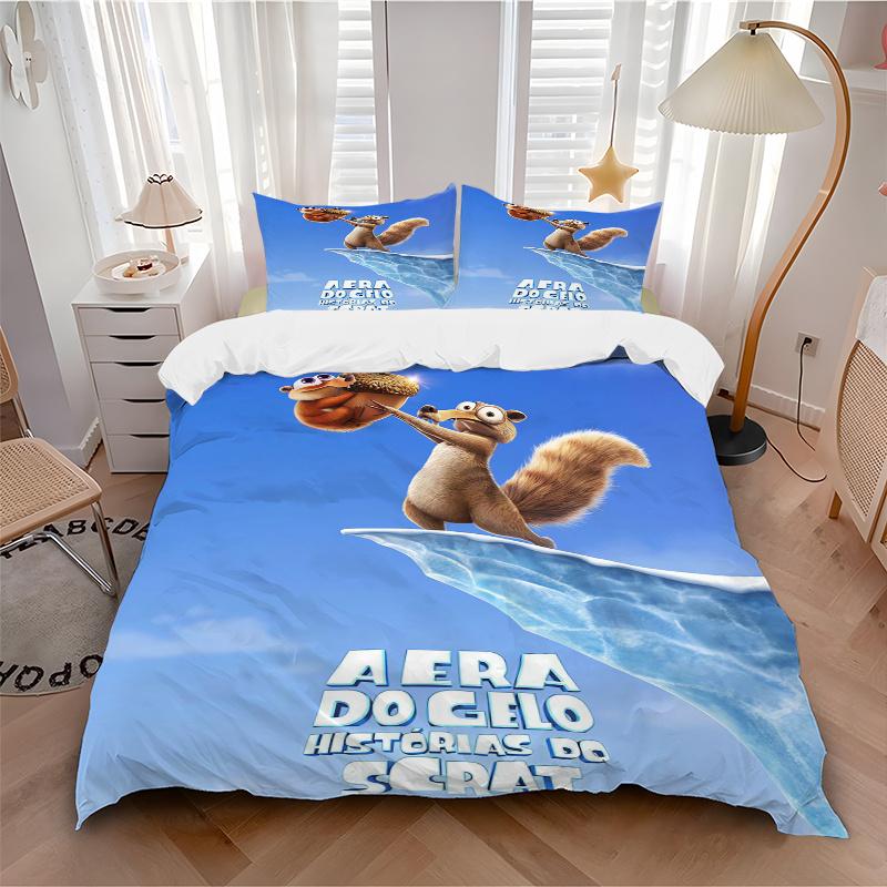 3pcs Ice Age Scrat's Acorn Adventure Bedding Set, Including 1 Quilt Cover and 2 Pillow Shams, Without Filling, Soft and Comfortable Home Bedroom Q055