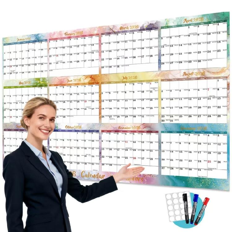 2026 Double Sided Erasable Calendar 48x32Inch Full Year to View Calendar Wall Mount Yearly Planner Dated for Home Office
