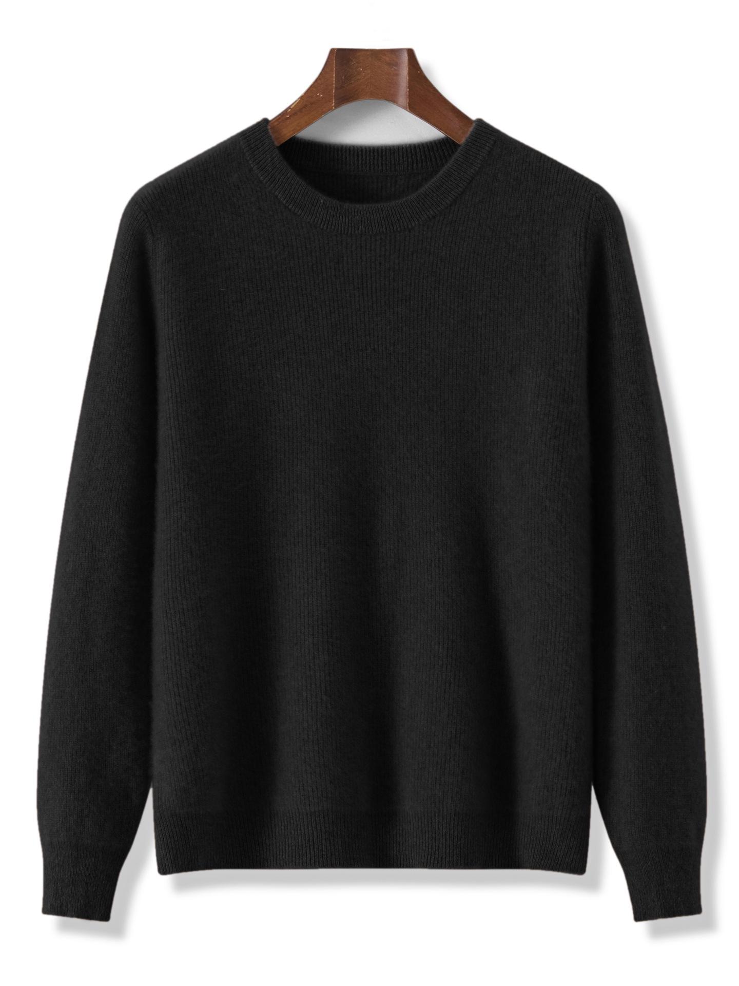 Men s Thick Pure Wool Ribbed Round Neck Sweater - Warm, Casual, Loose Knitwear. Large