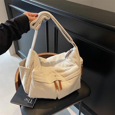 Women's Large Capacity Corduroy Tote: Winter 2025 Multi-Pocket Casual Crossbody Shoulder Bag