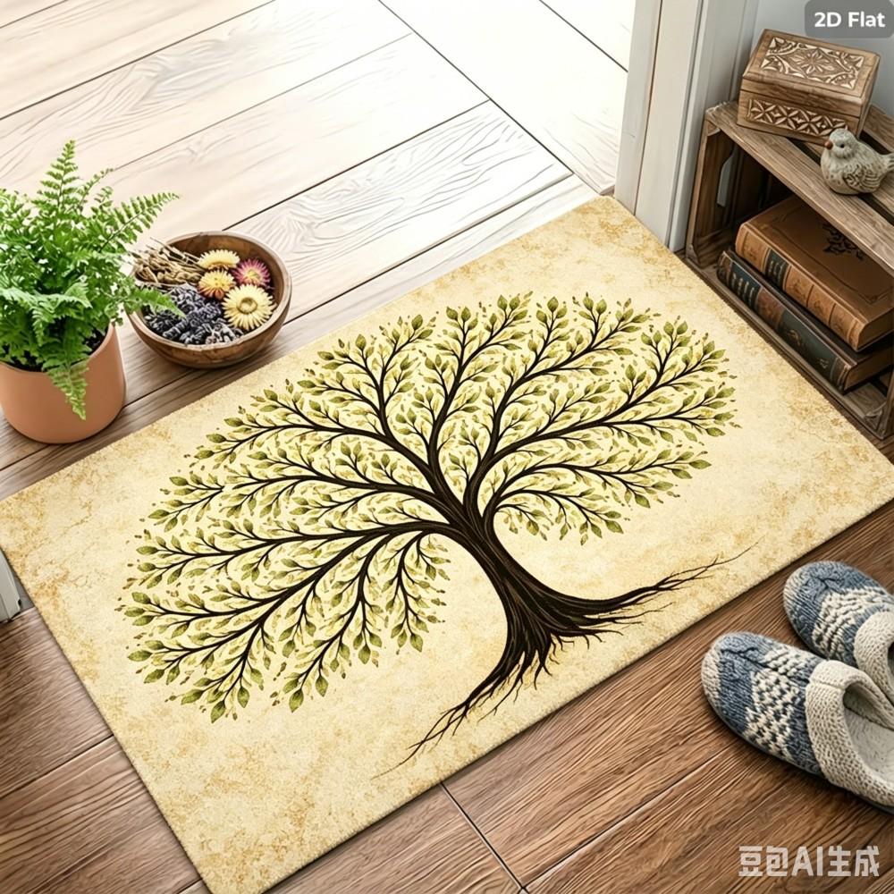 Tapis de bienvenue Arbre de Vie Tapis de sol Art Abstrait Tapis de Chambre à Coucher Salle de Bain Antidérapant Paillasson d'Entrée Décoration de Maison 30x50cm