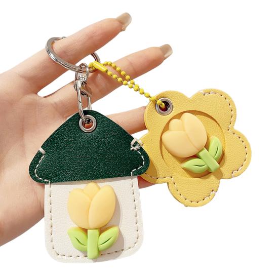 2Pcs Elegant Tulip Key Holder Faux Leather House Shape Keychain