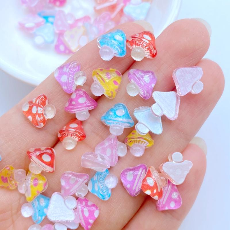 50Pcs New Cute Mini 9mm Mushroom Flat Back Resin Nail Enhancement Jewelry Craft Decoration Accessorie