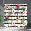 Shower Curtain Waterproof and Mildew-proof Digital Printing Horizontal Strip Plant Flower Printing Shower Curtain Partition Curtain Free Punching
