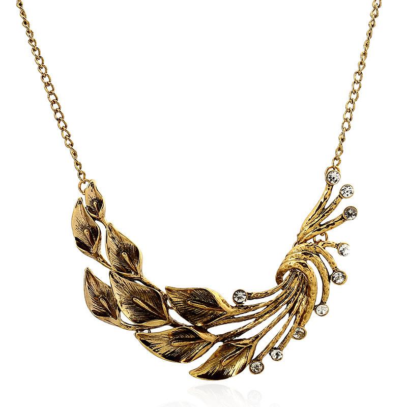 European Style Flower Leaf Necklace With Cubic Zirconia For Women Gift