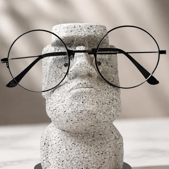 Bedside Eyewear Organizer Moai Eyeglass Holder, Abstract Easter Island Stone Stand, Fun Glasses Holder Stand Creative Display Stands, Modern
