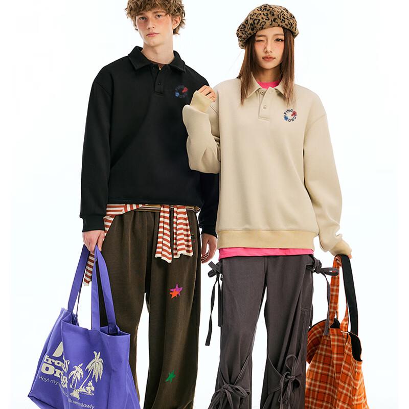 Fingercroxx Men's Turn-down Collar Fleece Lined Pullover Sweatshirt