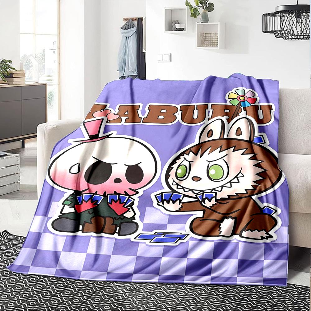 1Pc Cute Labubu Blanket Soft Comfortable Polyester Blanket All Season Use Suitable Bedroom Office Outdoor Perfect Christmas Gift Choice Print Home Bla