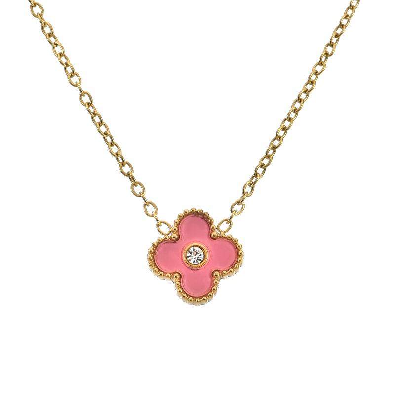 

Ожерелье с четырехлистным клевером, инкрустированное стразами, роскошная цепочка на ключицу, высококачественные женские ожерелья розовый