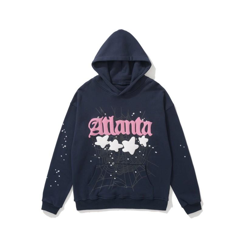 Sp5der 555555 Hoodie Sweatpants Set Rhinestone Spider Web Letter Print Casual Streetwear Youth