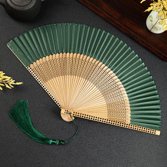 Faltfächer im Vintage-Stil, mit Quaste, tanzender Handfächer, Bambusgriff, Kunstseide, Faltfächer für Hochzeiten, Performance-Fan, Foto-Requisite