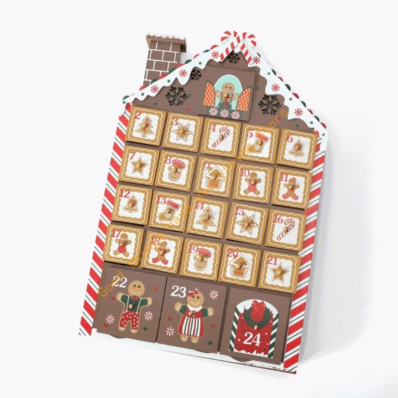 Adventskalender aus Holz mit 24 Schubladen Weihnachts-Adventskalender Festliche Dekoration für Kinder Erwachsene Geschenk Überraschungen 55KF