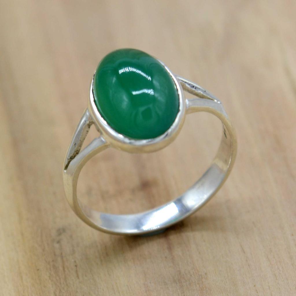 Anillo de mujer de plata de ley 925 de ónix verde, joyería de anillo hecha a mano con piedras preciosas ovaladas, regalo para ella, anillo de regalo de aniversario