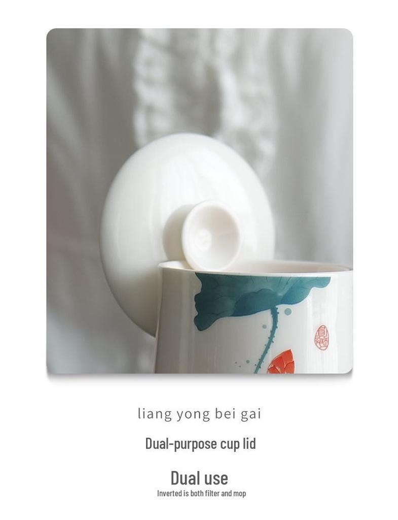 Jade Conference Sheep Fat Porcelain Tea Cup with Lid – White Ceramic Mug for Home and Office, Ideal Gift
