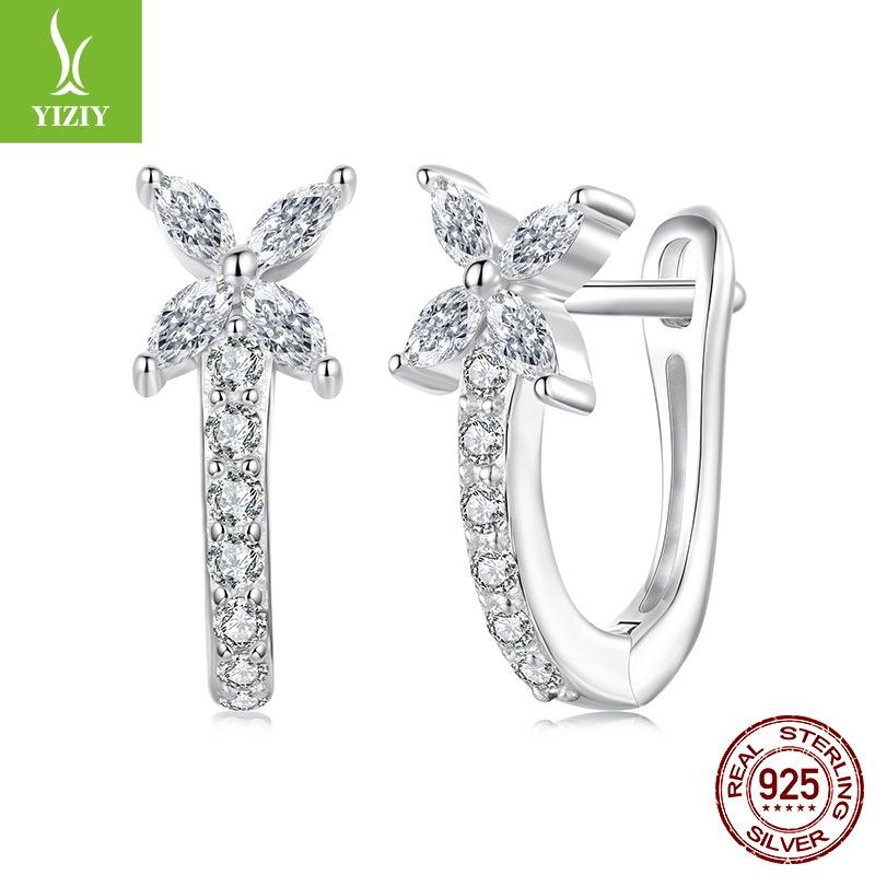 S925 Sterling Silver Platinum Plated Autumn Leaf Ear Buckle Exquisite Small Leaf Zircon Earrings Earrings