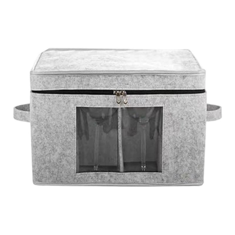 

Premium Felt Wine Glass Holder Case Stores 12 Glasses Featuring Sturdy Construction And Dust Resistant Cover светло-серый