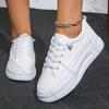 Comemore Spring and Autumn New White Sneakers Casual Thick Bottom Heightening Shoes for Women Lace Up Flat Board Tennis Shoes