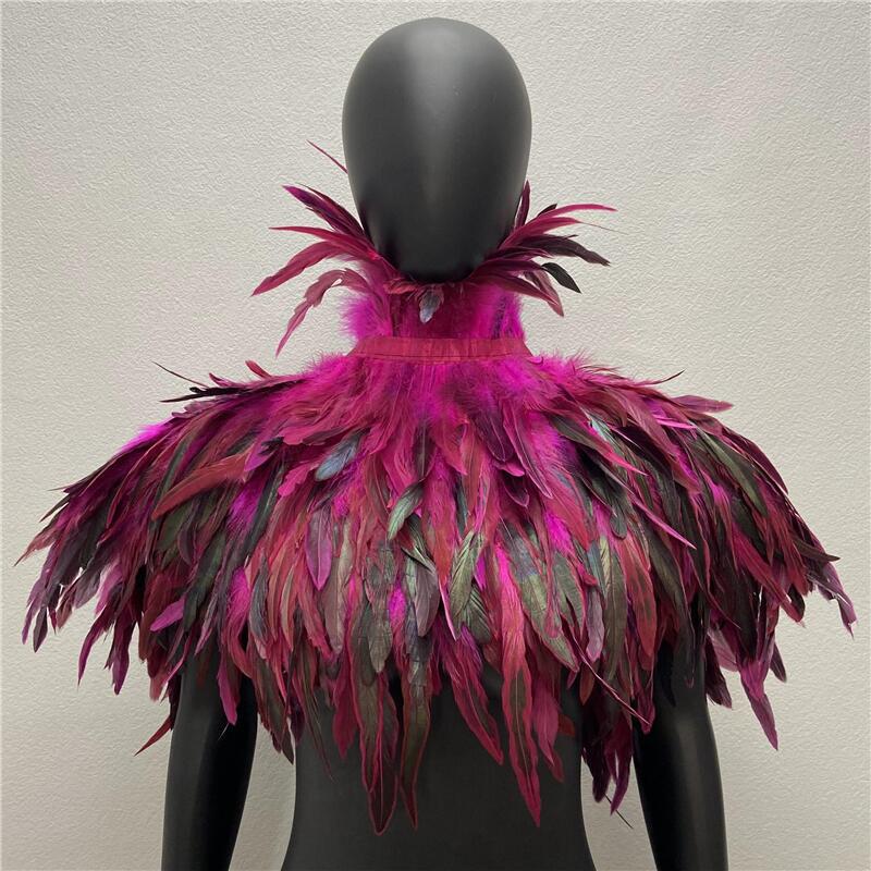 Gothic Feather Shawl with Rooster and Chicken Feather Accents - Halloween Masquerade Accessory