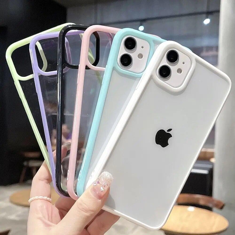 Colorful Bumper Shockproof Trasparent Phone Case For iPhone 15 14 13 12 Mini 11 Pro Max XR X XS 8 7 Plus SE2022 Clear Back Cover