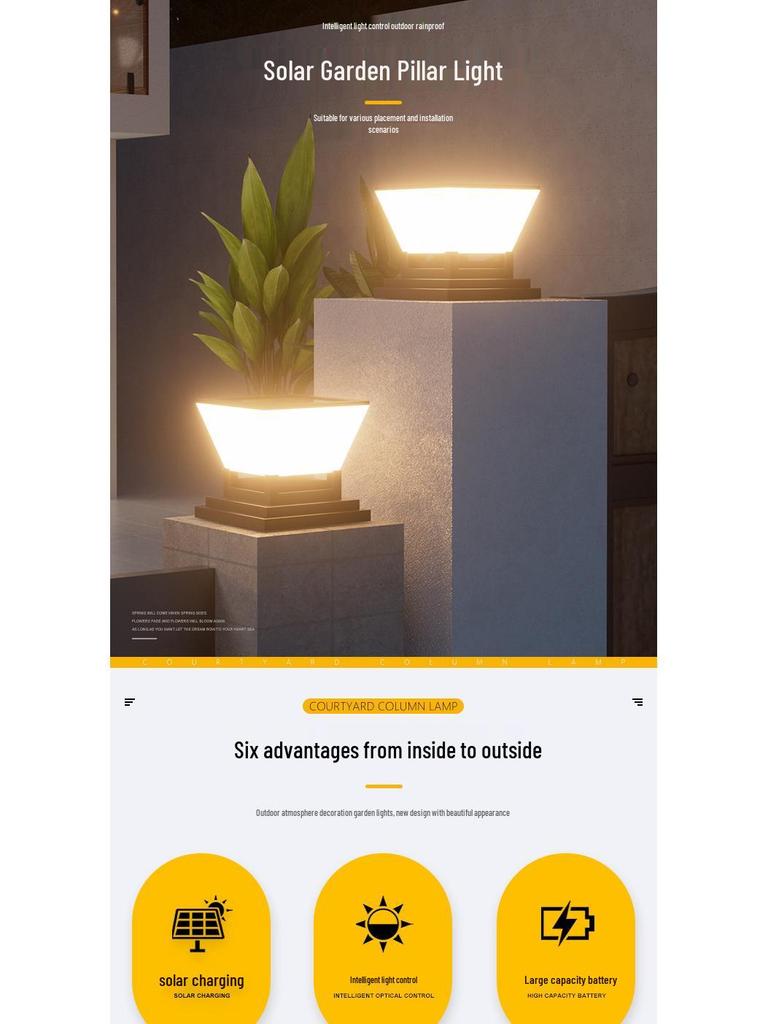 Luzes Solares Modernas para Poste de Jardim - Lâmpadas de Pilar Externas à Prova de Chuva para Vila, Cerca, Pátio ou Entradas de Portão