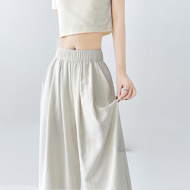 Chinese White Yamamoto Pants for Women In Summer Thin Casual High Waisted Sagging Texture Lazy Straight Leg Pants