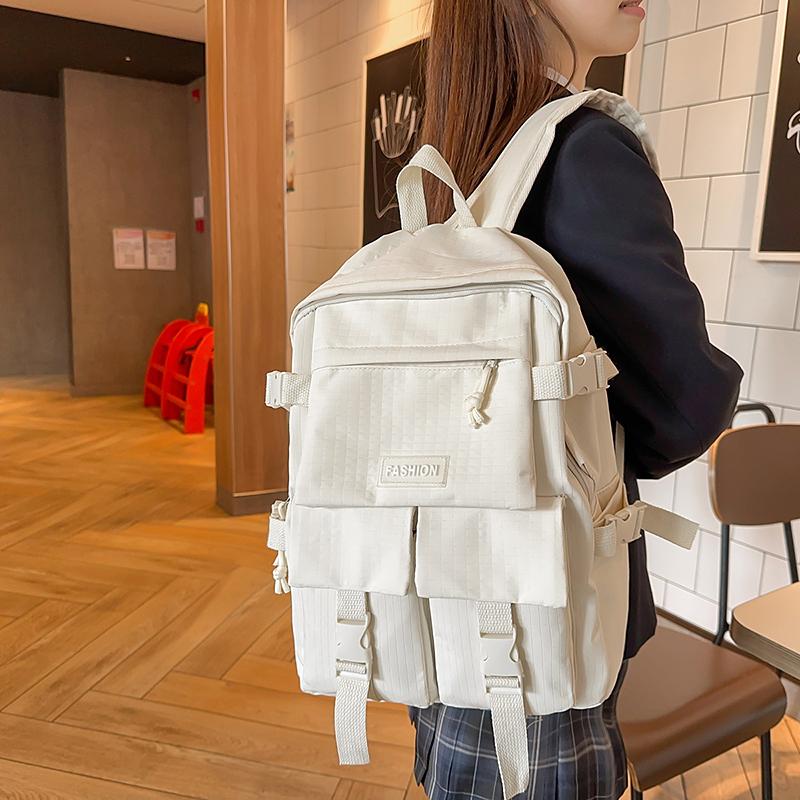 Solid Color Schoolbag Women's Large Capacity Travel Backpack Student Backpack