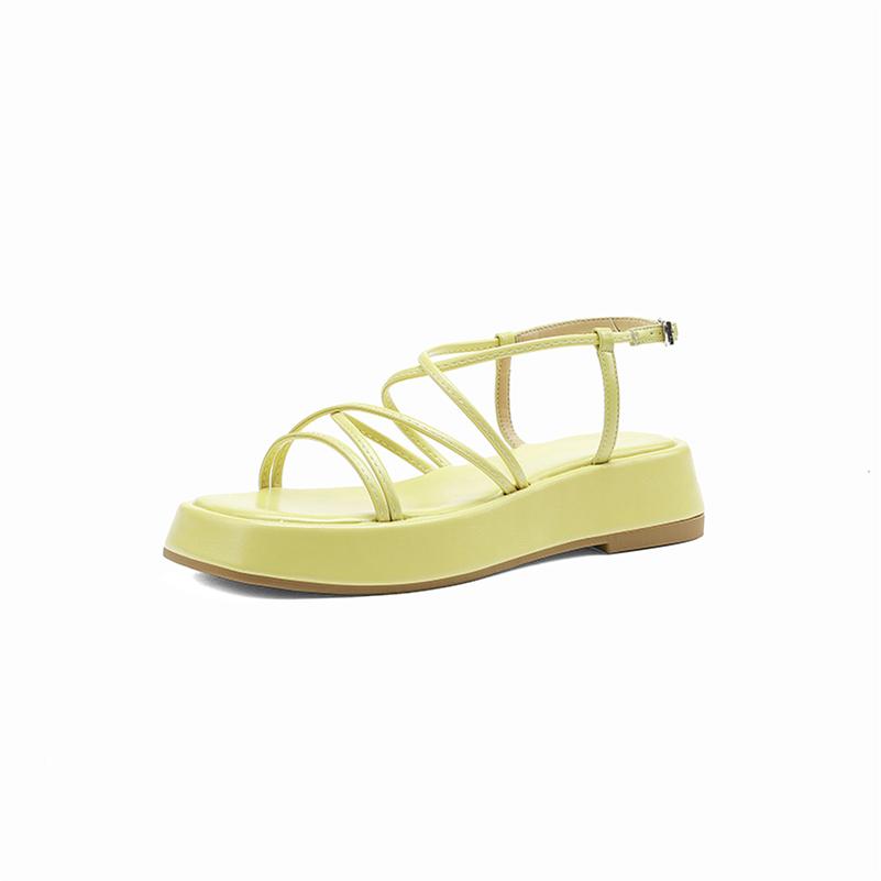 Meotina Femmes chaussures en cuir véritable plate-forme été boucle sandales sangle croisée chaussures pour dames abricot jaune cuir de vache