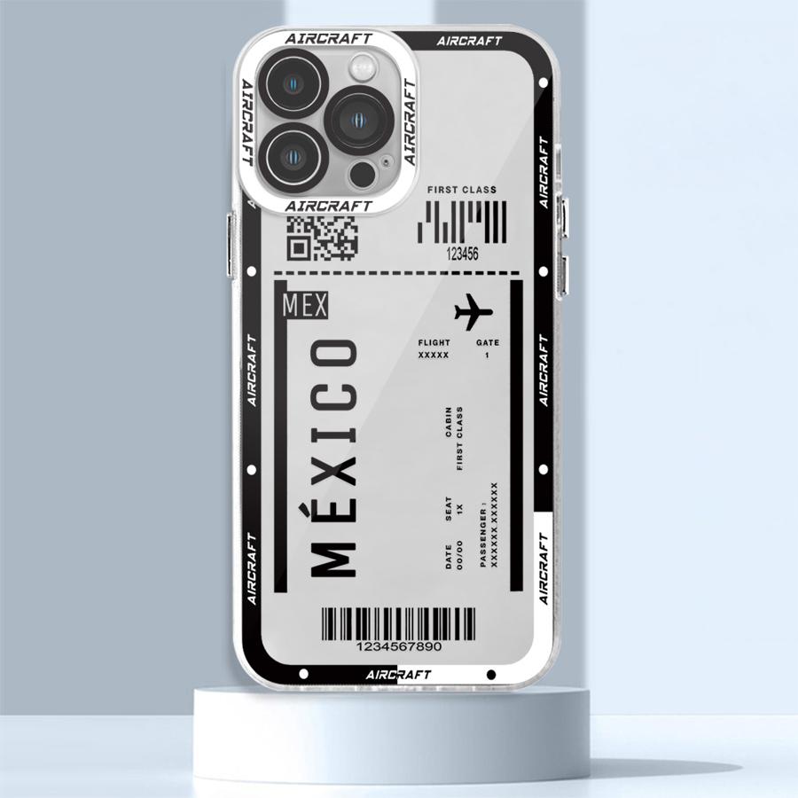 Airplane Bus Tickets Phone Case for iPhone 16 Pro 13 Pro Max SE 8 7 Plus XR 14 15 Pro Max 11 12 Mini X XS Max Clear Soft