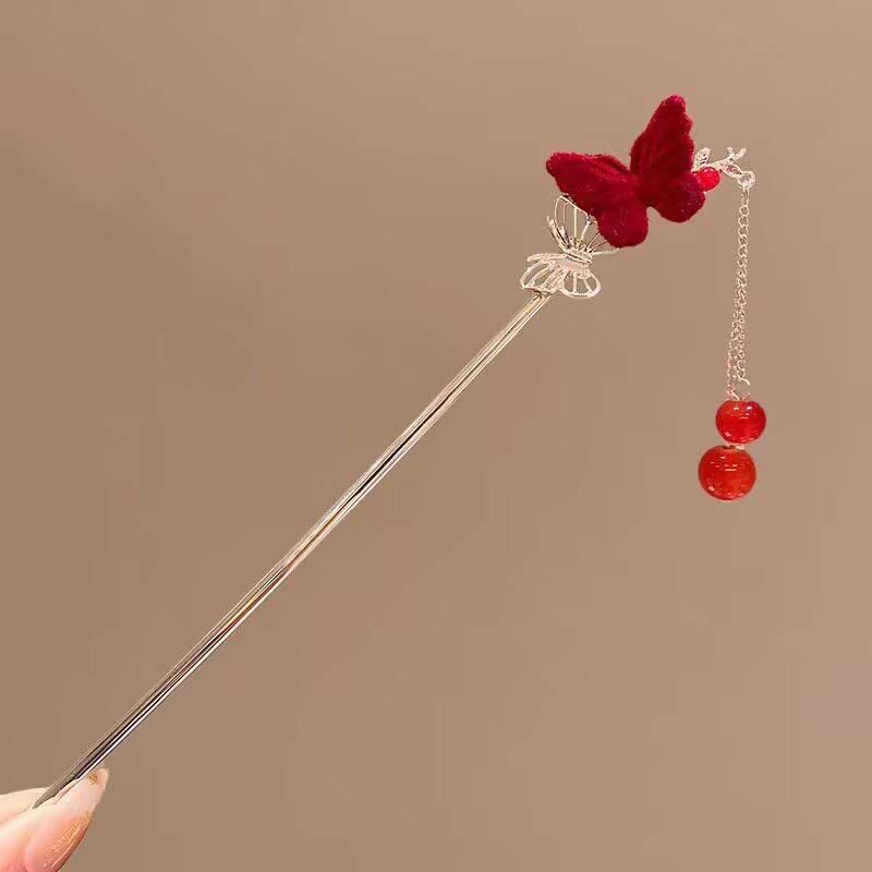 Retro Rose Hairpin For Women Chinese Style Tassel Hair Stick Pins Hair Clips Flower Handmade Hairpins Valentine's Day Headwear