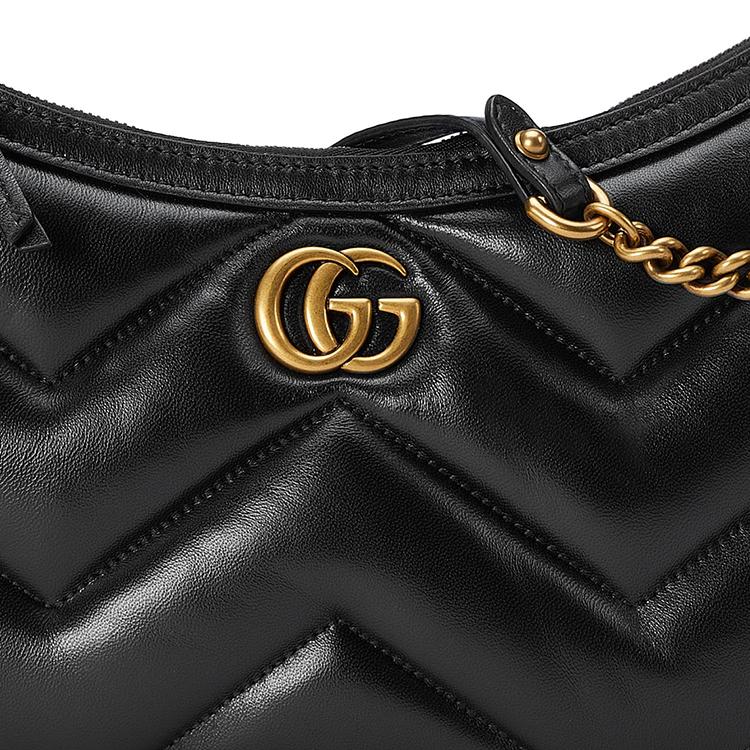 Gucci GG Marmont Double G Logo Zipper Closure Quilted V Leather Tote Shoulder Bag Women Bags Black 777263-AAC74-1000