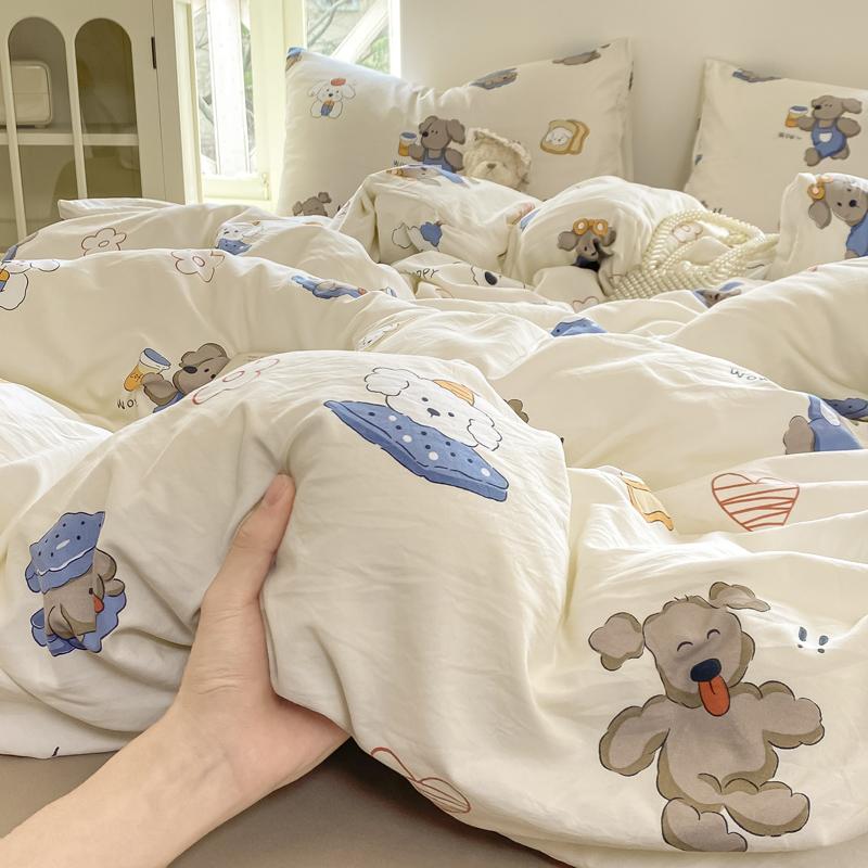 Washed Cotton Duvet Cover Set Single/Queen/King Size Bed Set Flower Printed Plumones De Cama Duvet Cover with Pillowcase Bedding