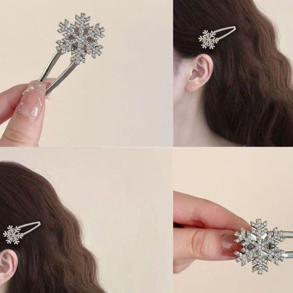 Christmas Rhinestones Snowflake Hair Clip Metal Broken Clips Gifts BB Clip  for Woman Girls