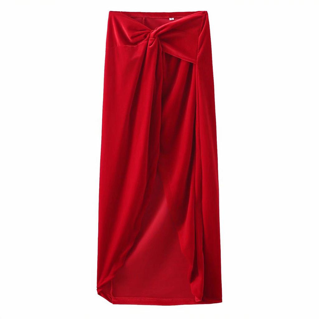 2024 Winter Women's European & American Slim Strapless Top and Midi Skirt Set