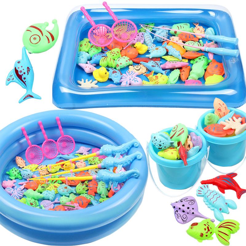 Children'S Magnetic Fishing Toys Inflatable Pool Set Swimming Night Market Stall Park Fishing Children'S Fishing Pool