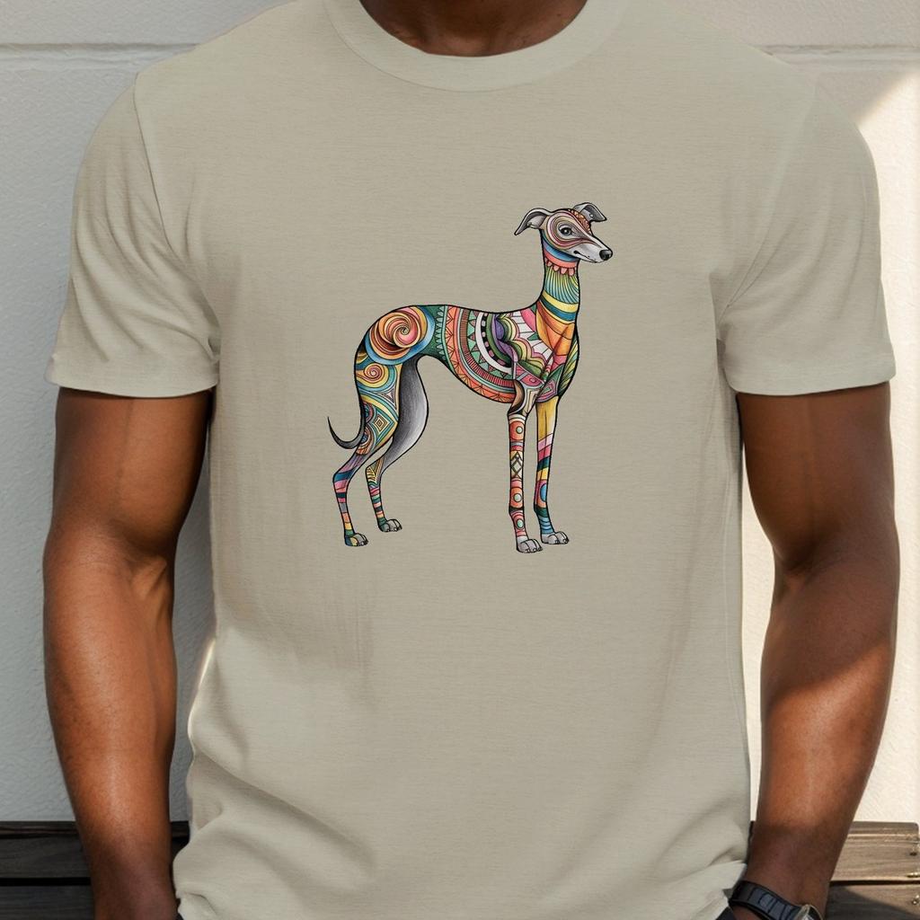 Greyhound Dog Graphic Print Mens Cotton TShirt Casual Round Neck Short Sleeve Tee