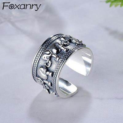 Stamp Vintage Animal Elephant Open Rings Thai Silver Jewelry For Women Gift Old Fashion Adjustable Rings