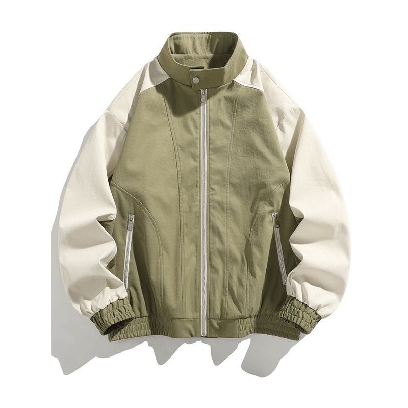 Wassup Casual Stand-Up Collar Jacket for Men, Spring and Autumn Thin Patchwork Sports Coat, Trendy Brand, Loose Fit, Versatile