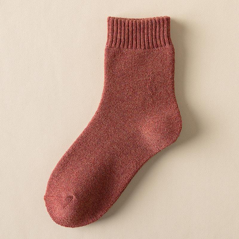 Women's Autumn/Winter Terry Socks - Velvet-Lined, Thick, Mid-Tube, Solid Color, Warm Towel Style.