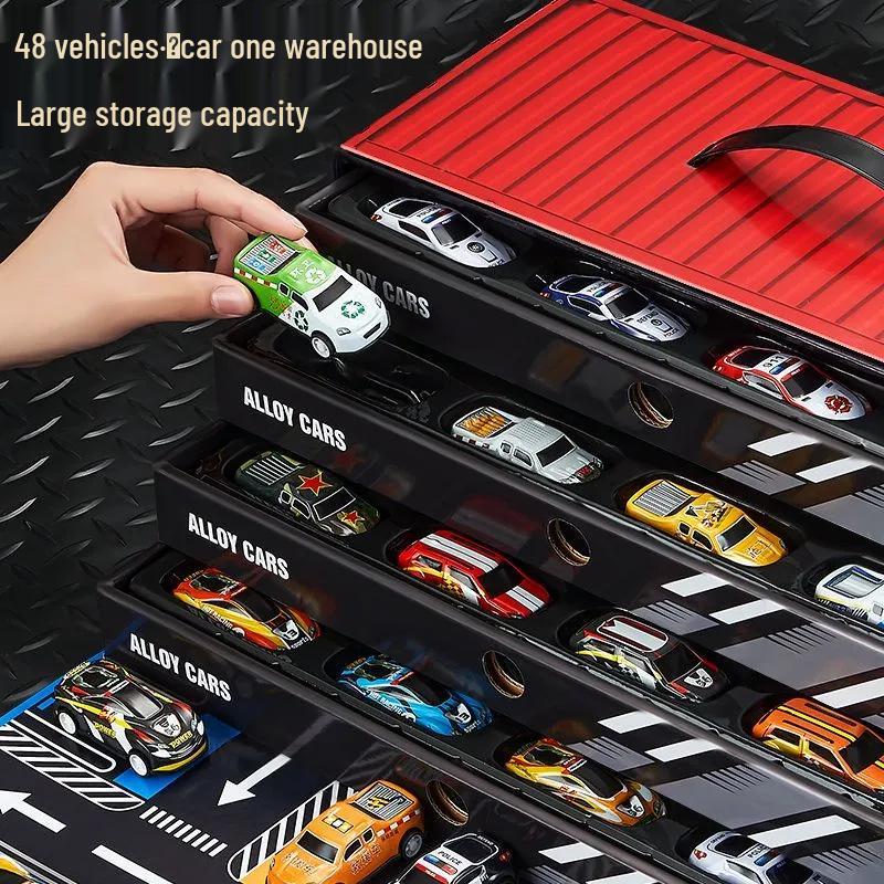 48-Piece Alloy Racing Toy Car Set with Storage Box - Perfect for Boys' Birthdays