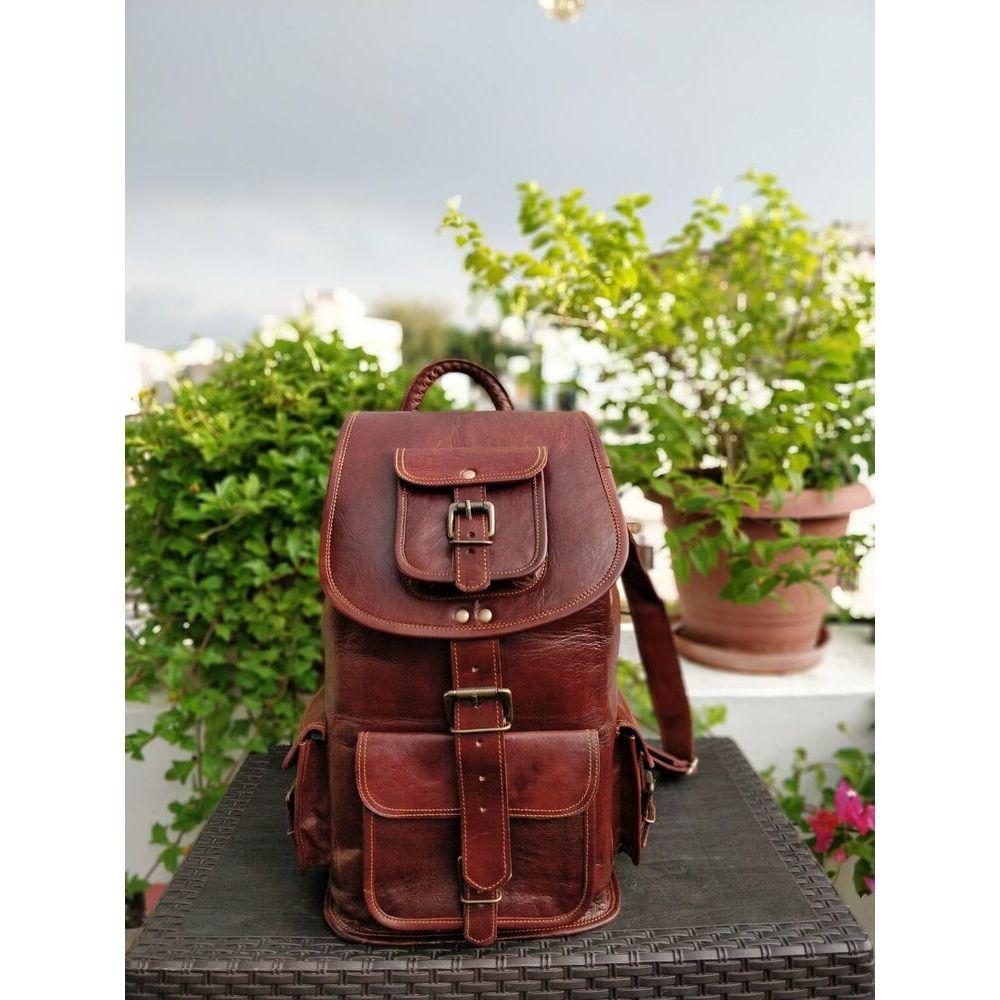 Men's New Genuine Leather Rucksack Vintage Goat Shoulder Travel Bag