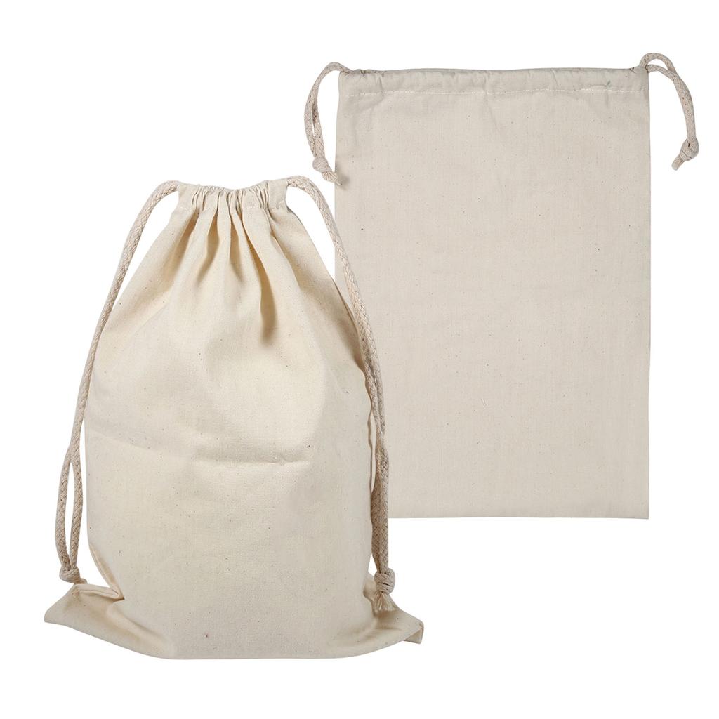 2PCS Household Plain Cotton Storage Bag with Drawstring Laundry Sack Stuff Bag for Travel Home Use