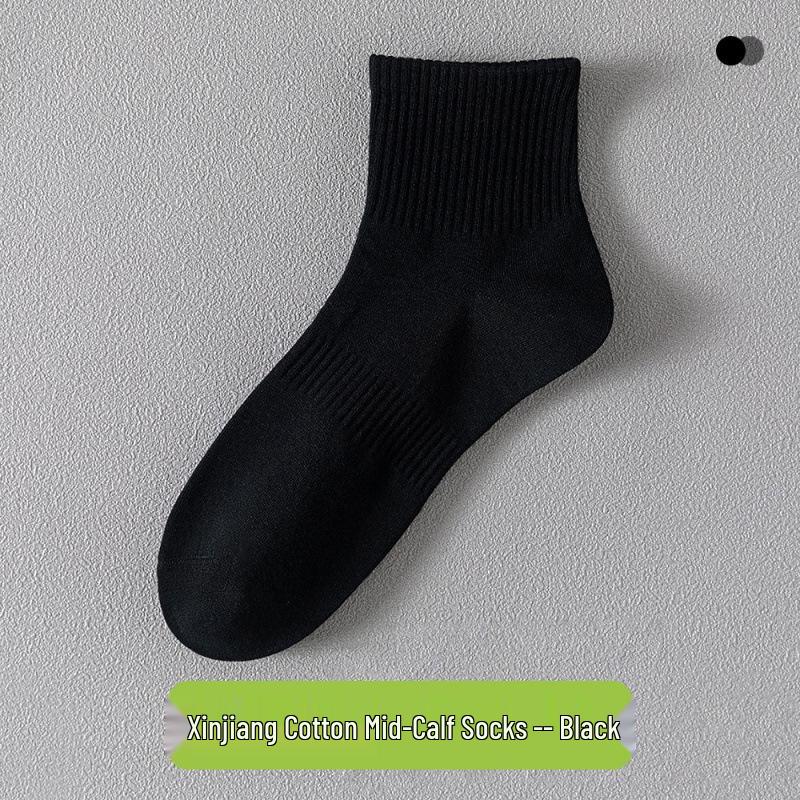 Men's Breathable Summer Socks: Mid-Calf, Short, Odor-Resistant, Terry Bottom, Cotton, Thin, Versatile, White Boat Socks