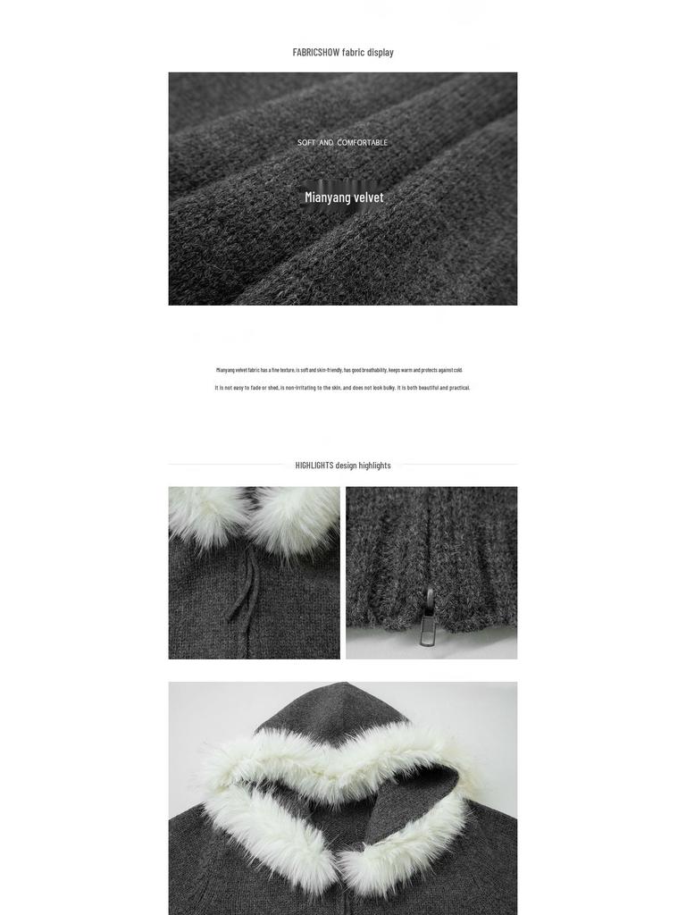 AI Yuan 2025 Winter Plus Size Women's Hooded Sweater with Fur Collar & Dual Zipper, Design MM F701.